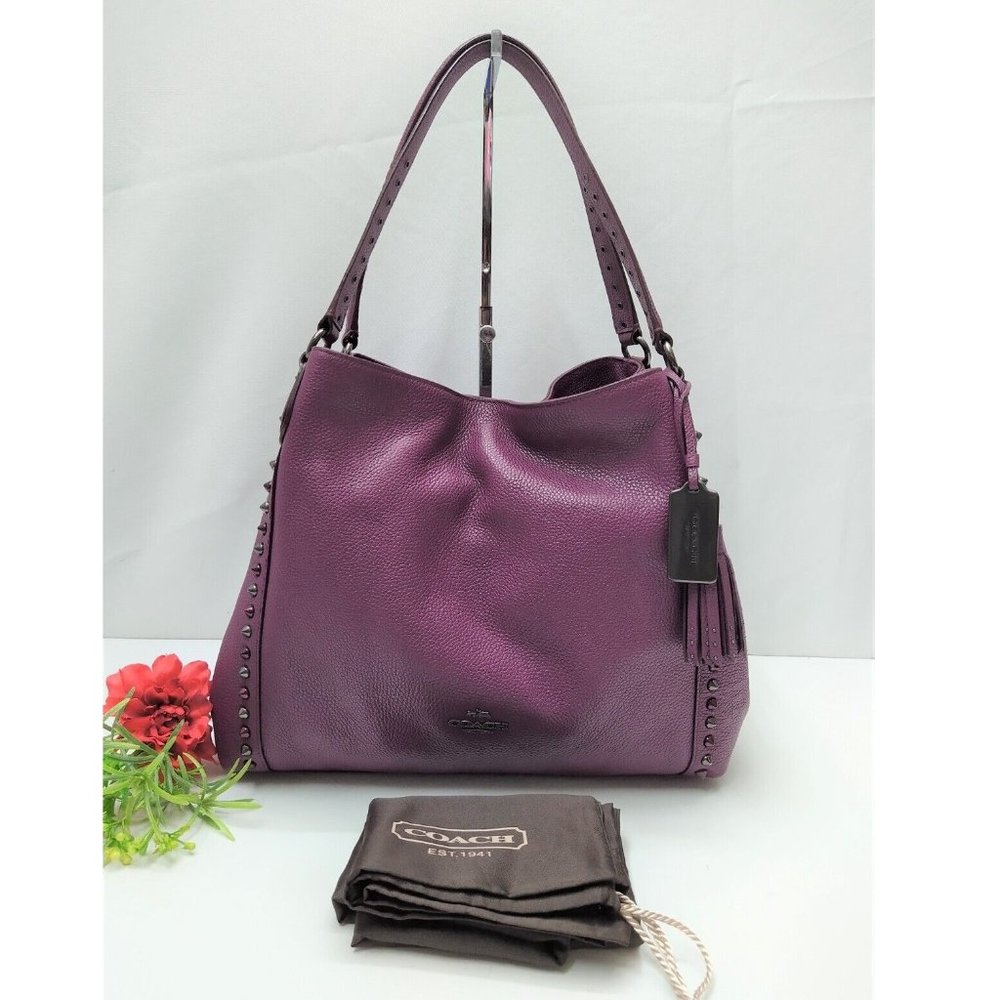 Coach Edie Outline Studs and Grommets Purple Leather Ltd Ed Shoulder Bag